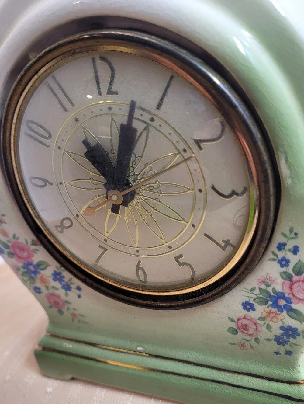 Vintage Royal Oxford China Electric Clock Art Deco Floral 22K Gold - Motor Hums